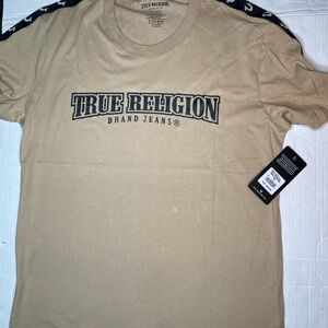 True Religion Men's Beige T-Shirt with Black Accents
